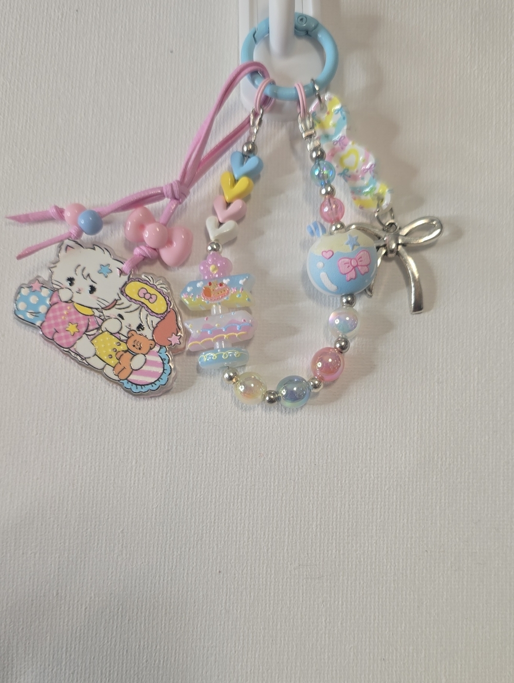 Handmade Pastel Pink & Blue Mikko Charm Keychain - Cute Beaded Accessory
